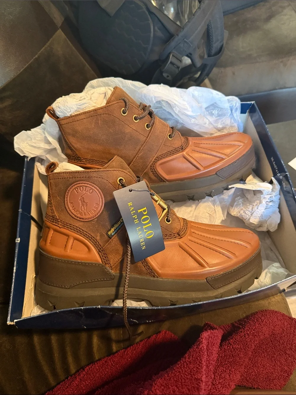 ** BRAND NEW ** Ralph Lauren Brown Leather & Suede Duck Boots